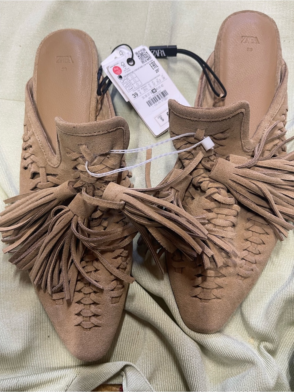 Zara Tan Suede Tassel Woven Mule - Women size 8